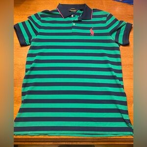 Polo Ralph Lauren Green/Pink Rugby Stripe Polo with Large Pony L